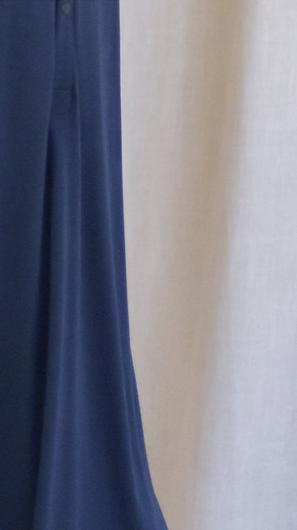 Load image into Gallery viewer, Cotton fabric for hospital patient gown dark blue navy closeup
