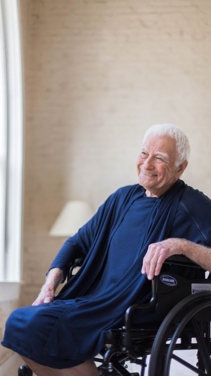 Load image into Gallery viewer, When stiff cotton hospital gowns won't do, we have created the Arkeras patient gown for settings as varied as hospital, hospice, home healthcare and even medi-spas. Gift a modern luxury pajama better than hospital presents, Arkeras patient examination gowns are the best gift.