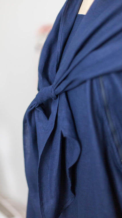 Load image into Gallery viewer, Luxury linen hospital gown in classic midnight blue, best patient gown for recovery after procedure or home healing