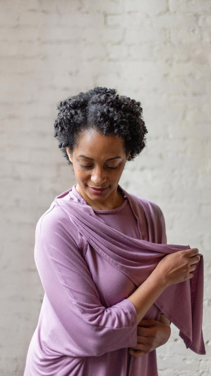 Load image into Gallery viewer, Designer hospital gowns with chic details such as this attached scarf which not only creates sensitive styling but helps in modesty dressing when accessiblity is of the utmost importance.