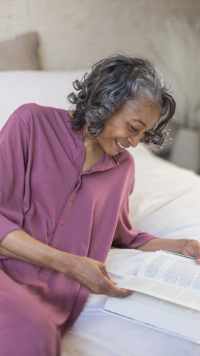 Whether in bed convelescing or reading a book, the Arkeras patient gown with buttons down the front and a closed back with open accessibility will nurture your entire body on the road to health and healing. 