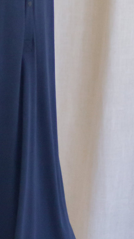 Load image into Gallery viewer, Cotton fabric for hospital patient gown dark blue navy closeup
